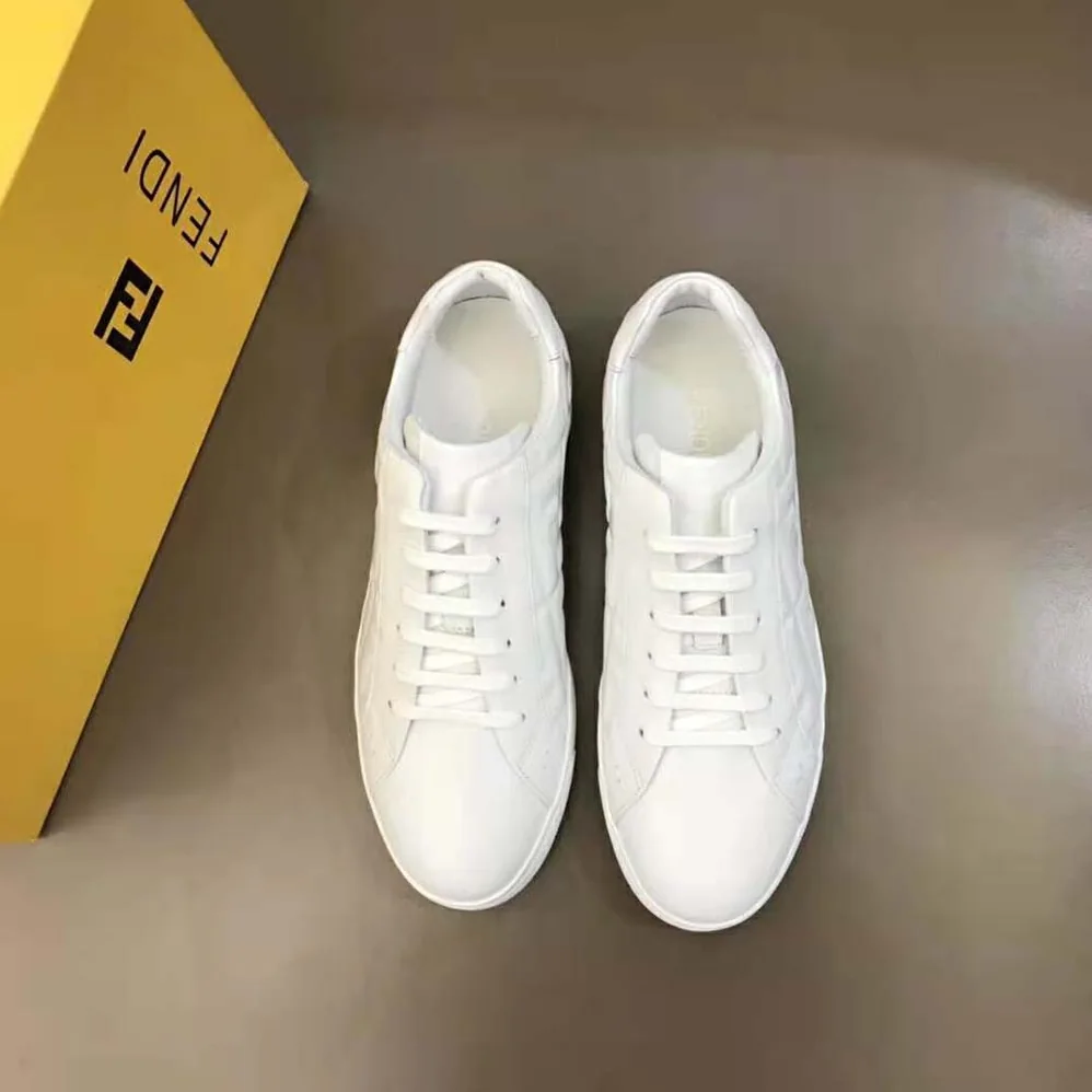 Fendi White Nappa Leather Low-Tops with 3D Macro FF Motif for Men Fendi White Nappa Leather Low-Tops with 3D Macro FF Motif for Men