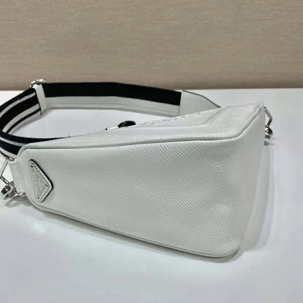 Prada Saffiano Prada Triangle Bag for Women in White Prada Saffiano Prada Triangle Bag for Women in White