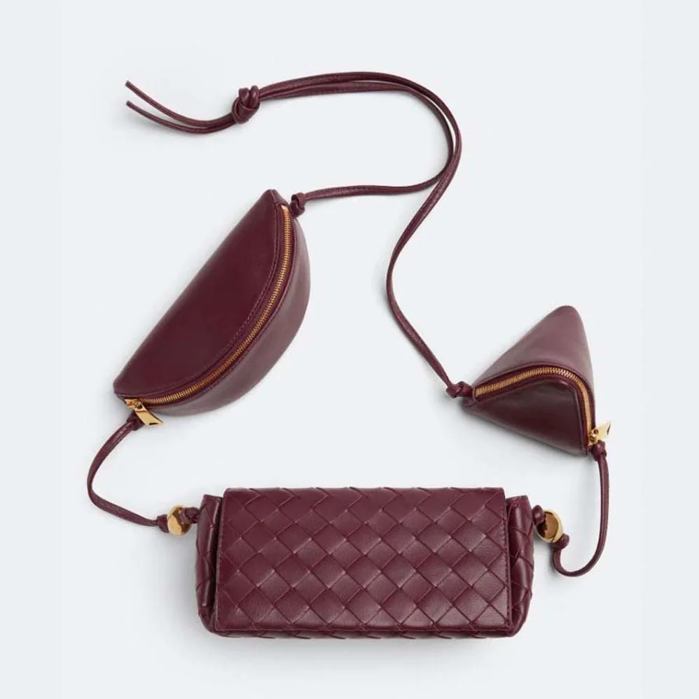 Bottega Veneta Intrecciato Leather Multi Pouch On Strap for Women in Maroon Bottega Veneta Intrecciato Leather Multi Pouch On Strap for Women in Maroon