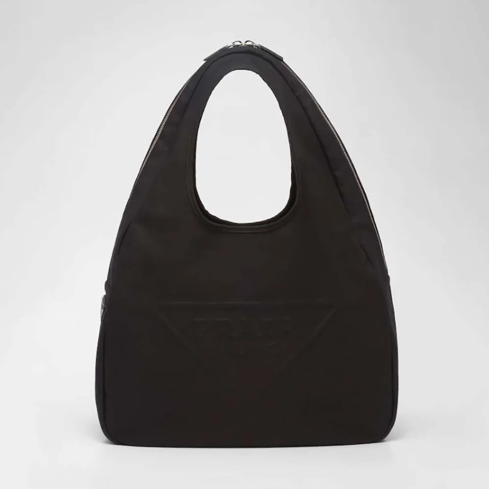 Prada Canvas Hobo Bag with Embossed Logo on the Front for Men in Black Prada Canvas Hobo Bag with Embossed Logo on the Front for Men in Black
