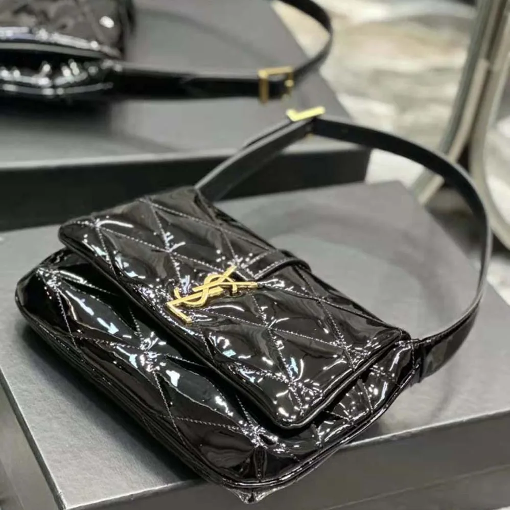 Saint Laurent YSL Le 57 Hobo Bag in Quilted Patent for Women in Black Saint Laurent YSL Le 57 Hobo Bag in Quilted Patent for Women in Black