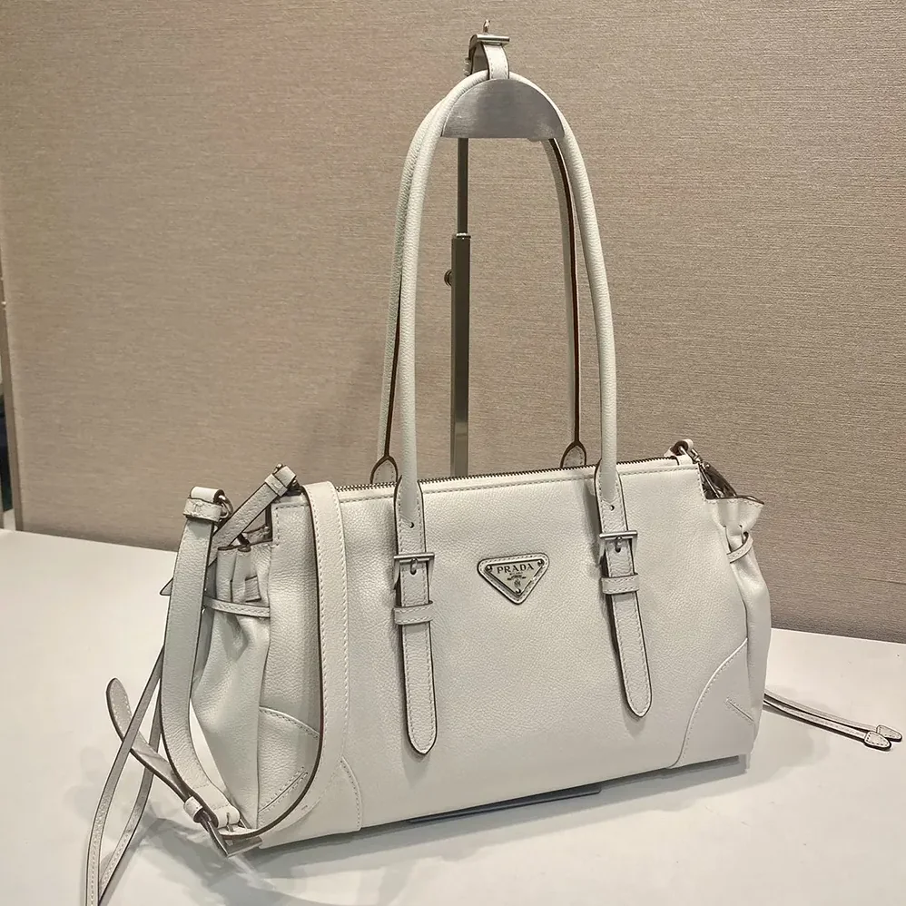 Prada Bonnie Medium Antiqued Leather Tote Bag for Women in White Prada Bonnie Medium Antiqued Leather Tote Bag for Women in White