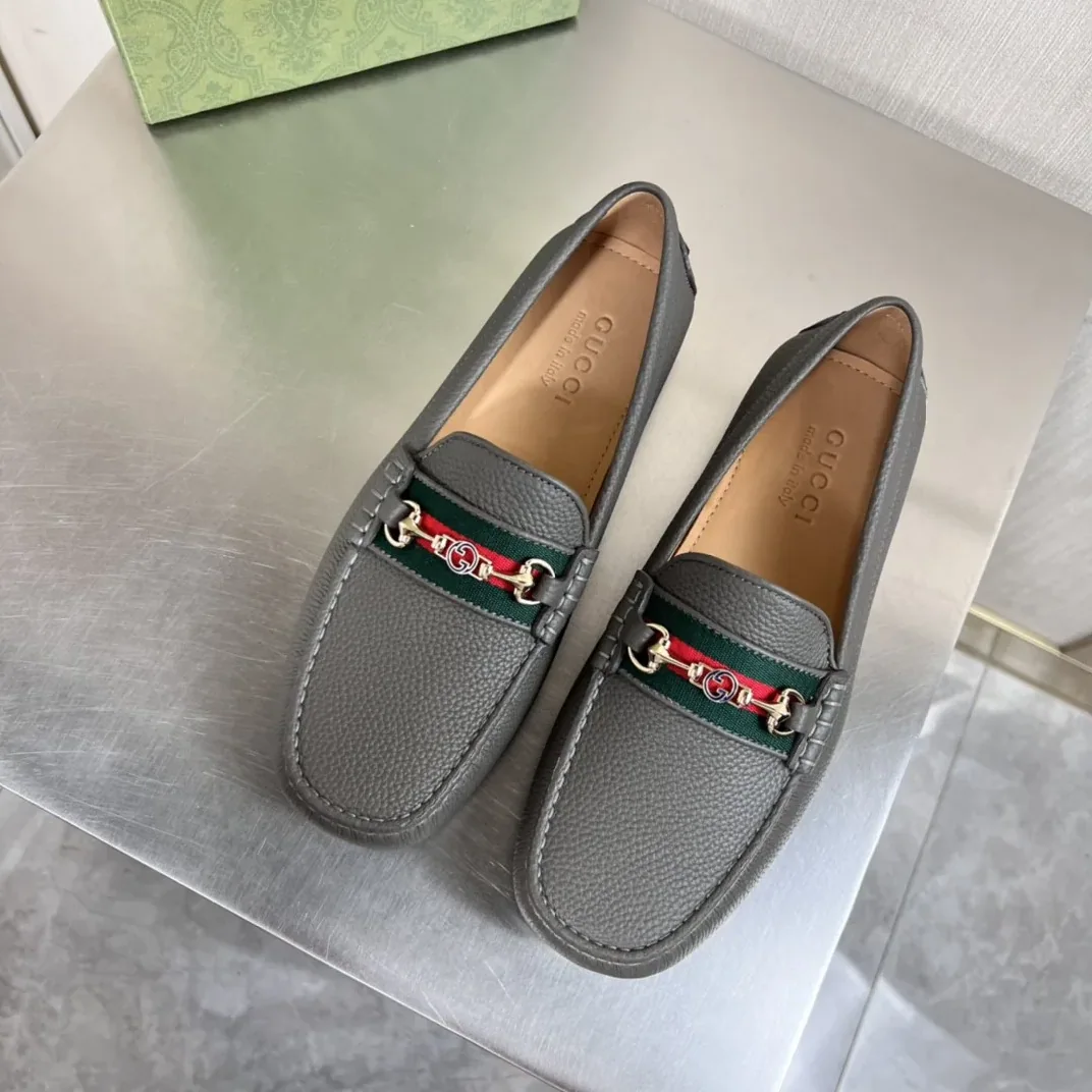 Gucci Loafers With Web Details Dark Gray for Men