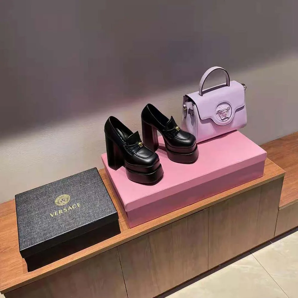 Versace Intrico Platform Loafers in 15cm Heel Height for Women in Black Versace Intrico Platform Loafers in 15cm Heel Height for Women in Black