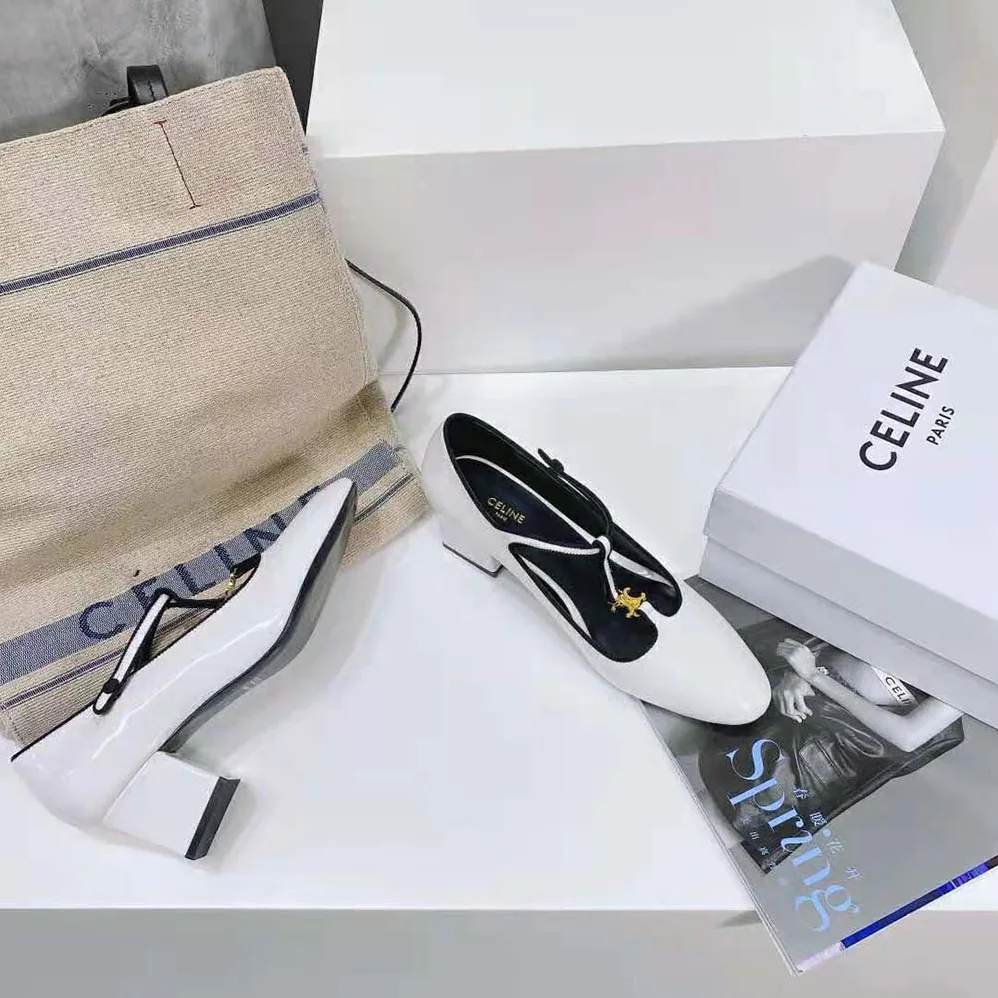 Celine Babies T-Bar Pump in Calfskin and Gros Grain for Women in White Celine Babies T-Bar Pump in Calfskin and Gros Grain for Women in White