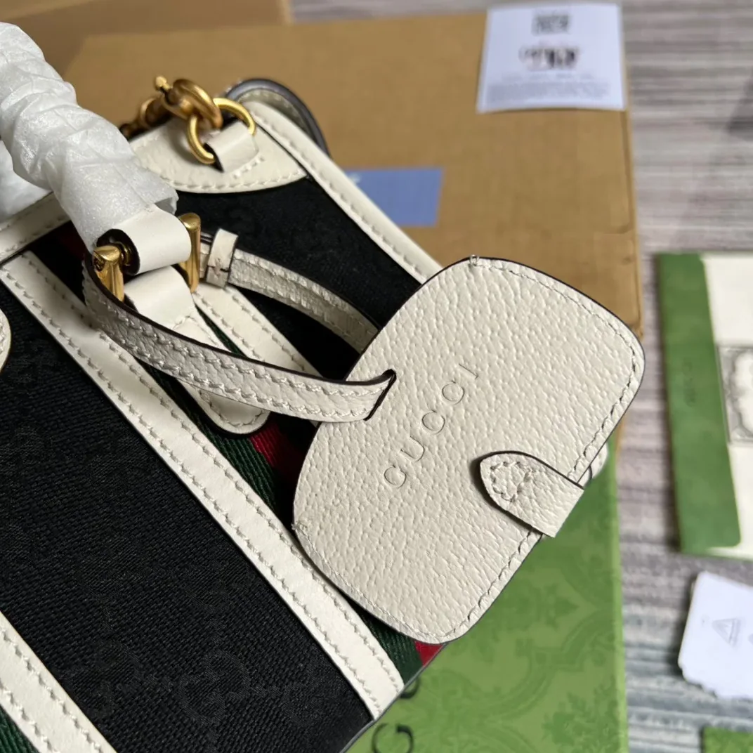 Mini Top Handle Bag With Double G White in Brown /