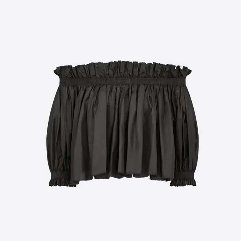 Dior Off-the-Shoulder Smocked Top Black Silk Taffeta for Women