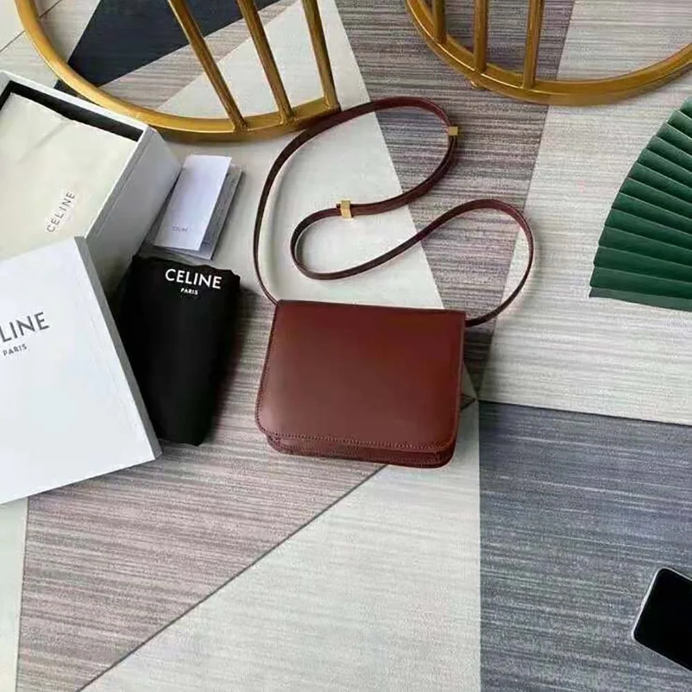 Celine Teen Classic Bag in Box Calfskin for Women in Maroon