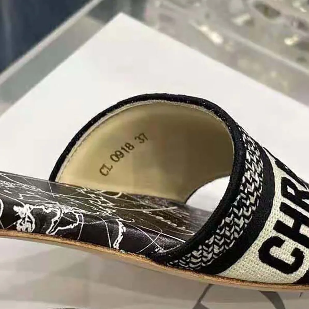 Dior Dway Slide Black Dior Around the World Embroidered Cotton for Women Dior Dway Slide Black Dior Around the World Embroidered Cotton for Women