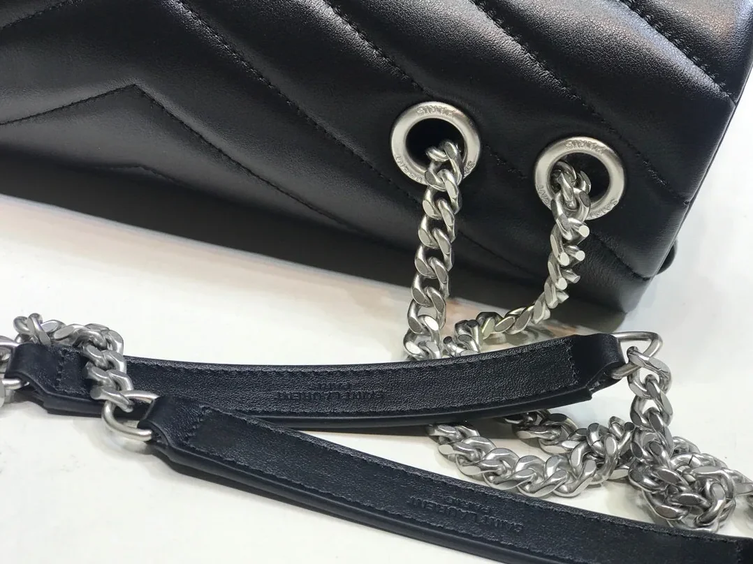 Saint Laurent Loulou Small Chain Bag In Matelassé Y Black in YSL
