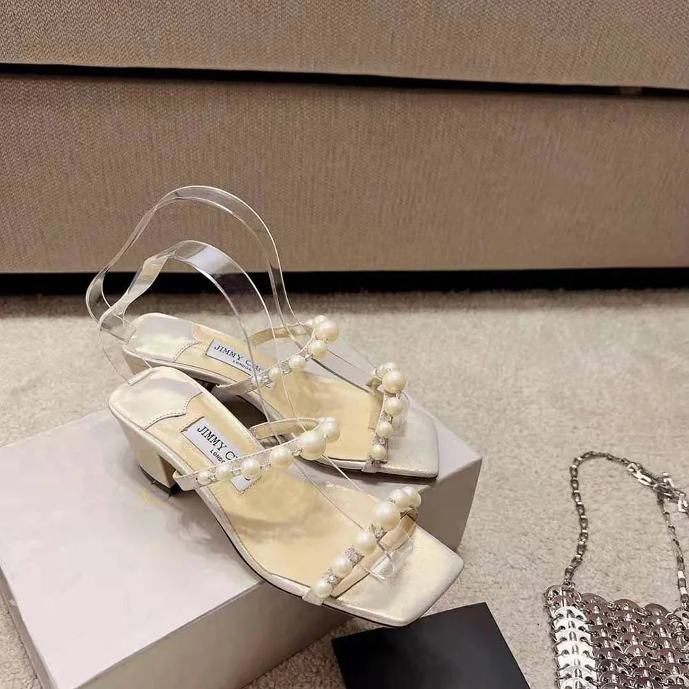 Jimmy Choo Amara 45 Champagne Shimmer Suede Mules with Pearl Embellishment for Women Jimmy Choo Amara 45 Champagne Shimmer Suede Mules with Pearl Embellishment for Women