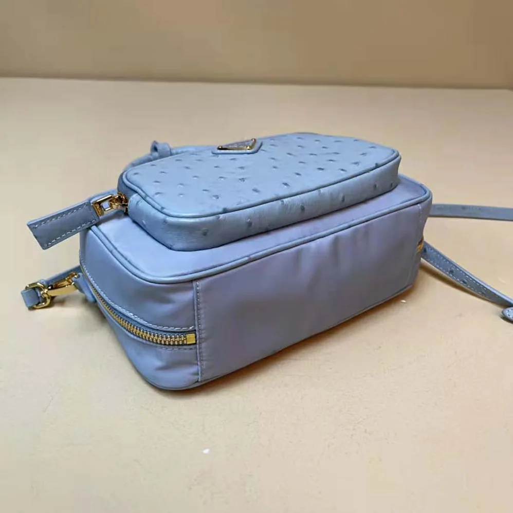 Prada Re-Nylon and Ostrich Leather Two-handle Bag for Women in Blue