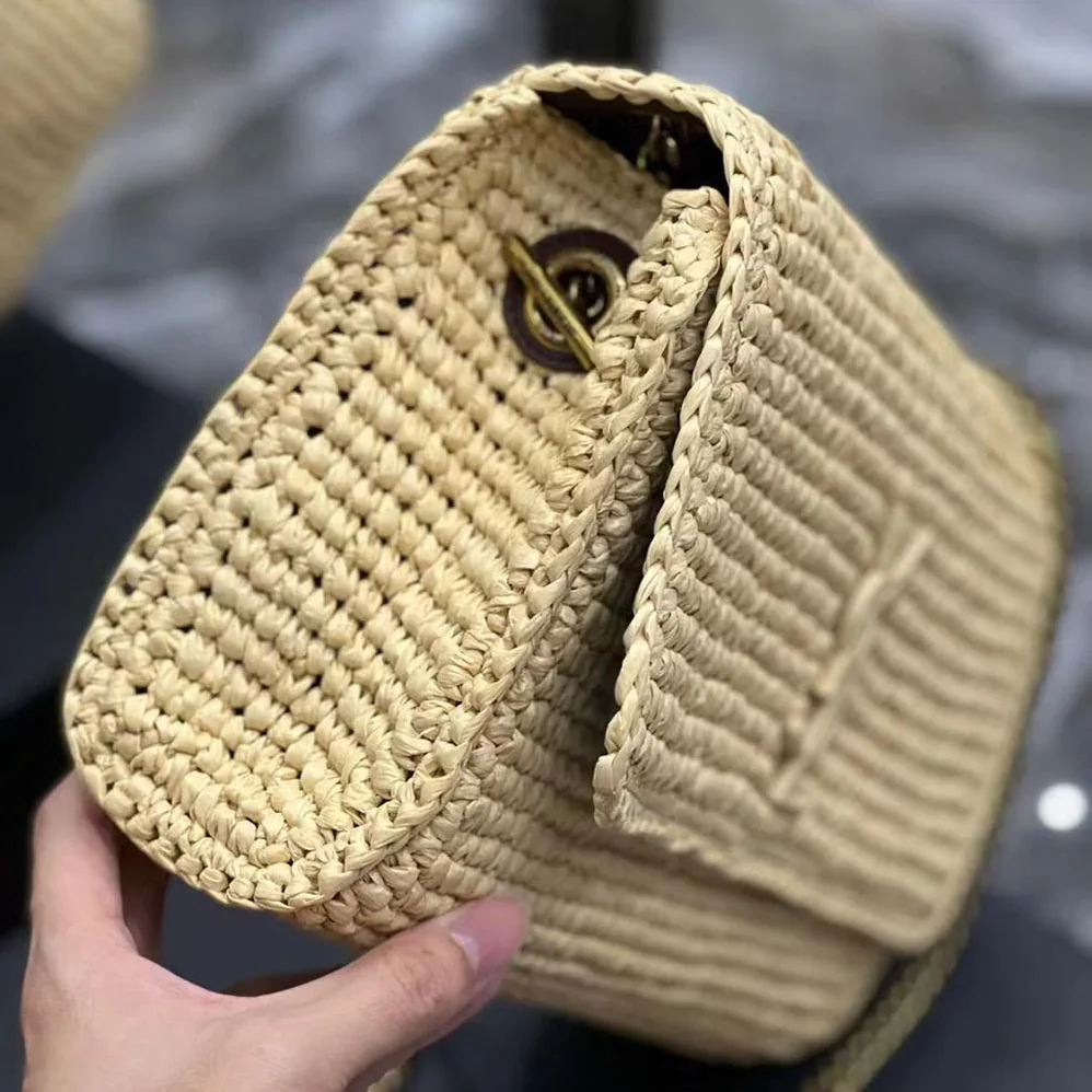 Saint Laurent YSL Kate Medium Supple Chain Bag in Raffia for Women in Natural Saint Laurent YSL Kate Medium Supple Chain Bag in Raffia for Women in Natural