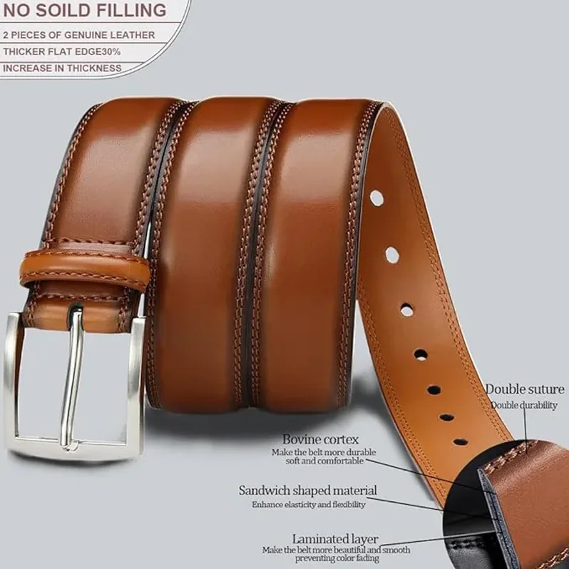 Woman Belt, 110cm,Leather Dress Belts With Single Prong Buckle For Suits, Jeans, Uniform, Light Brown