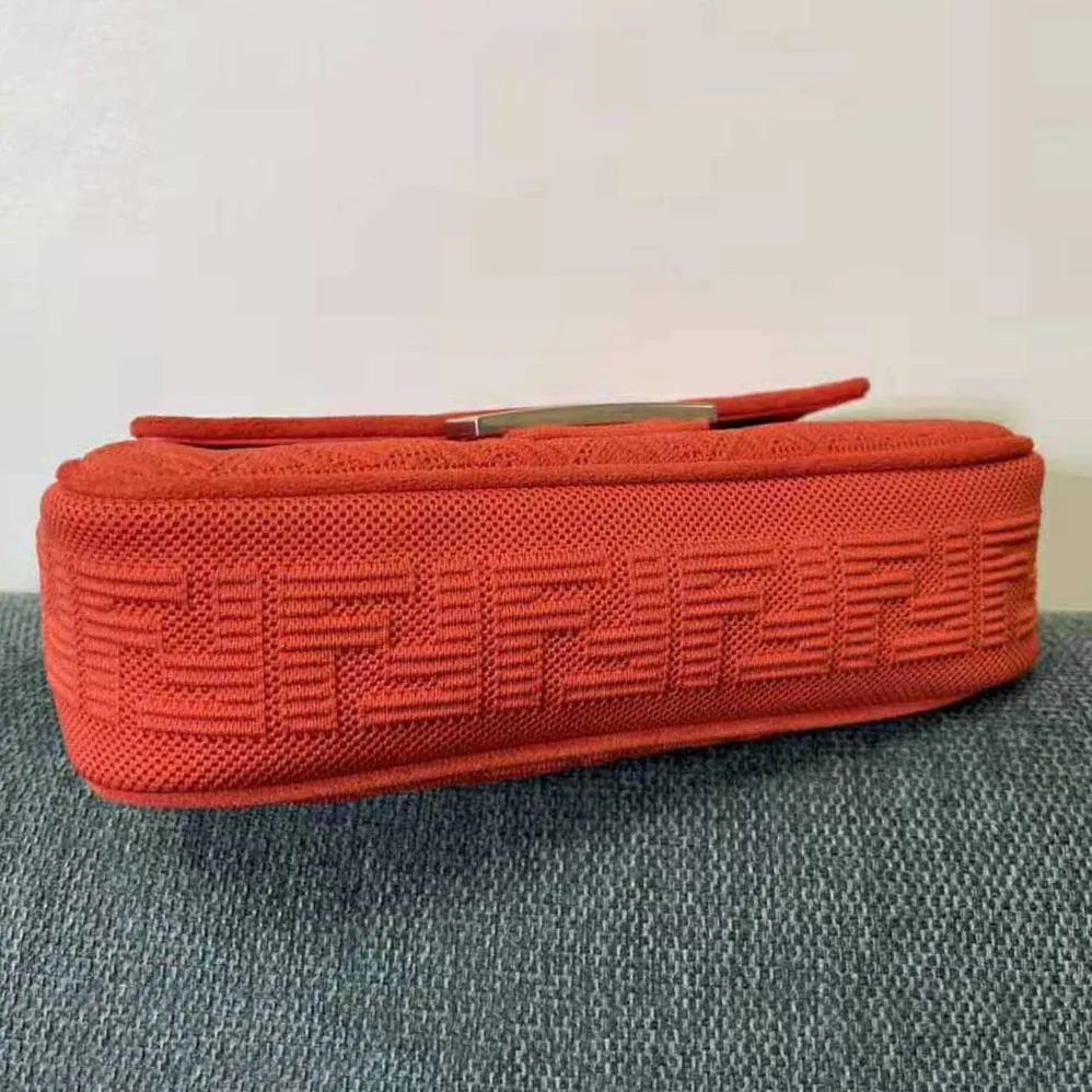 Fendi Midi Baguette Chain FF Fabric Bag for Women in Red