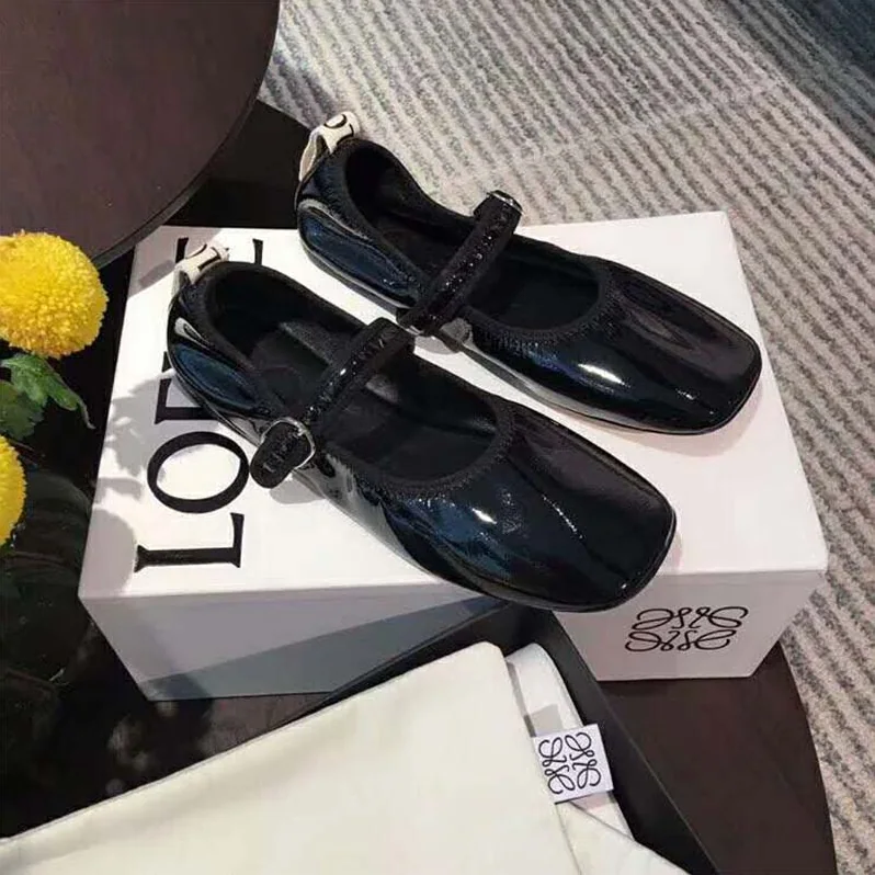 Loewe Babies Ballerina in Calfskin Leather with Loewe Jacquard Grosgrain Detail for Women in Black Loewe Babies Ballerina in Calfskin Leather with Loewe Jacquard Grosgrain Detail for Women in Black
