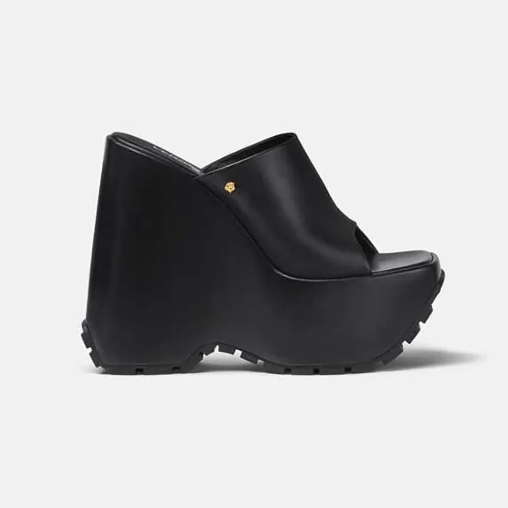 Versace Triplatform Leather Mules for Women in Black