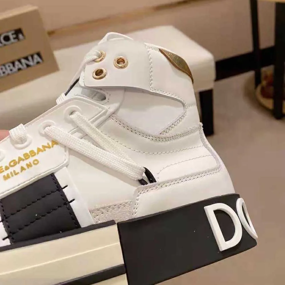 Dolce Gabbana D&G Calfskin 2.Zero Custom High-Top Sneakers with Contrasting Details for Men in White Dolce Gabbana D&G Calfskin 2.Zero Custom High-Top Sneakers with Contrasting Details for Men in White