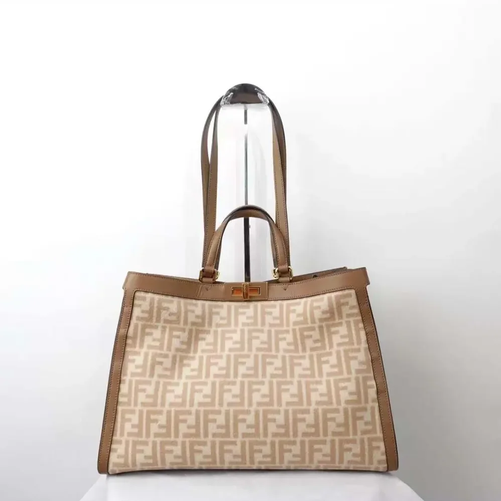 Fendi Peekaboo X-Tote Embroidered Neutral Canvas Bag for Women Fendi Peekaboo X-Tote Embroidered Neutral Canvas Bag for Women