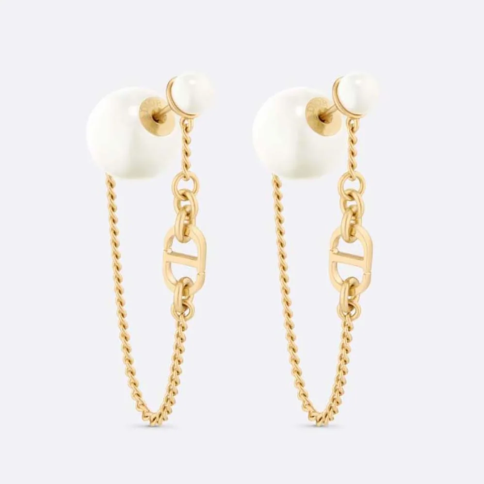 Dior 30 Tribales Earrings Gold-Finish Metal and White Resin Pearls for Women Dior 30 Tribales Earrings Gold-Finish Metal and White Resin Pearls for Women