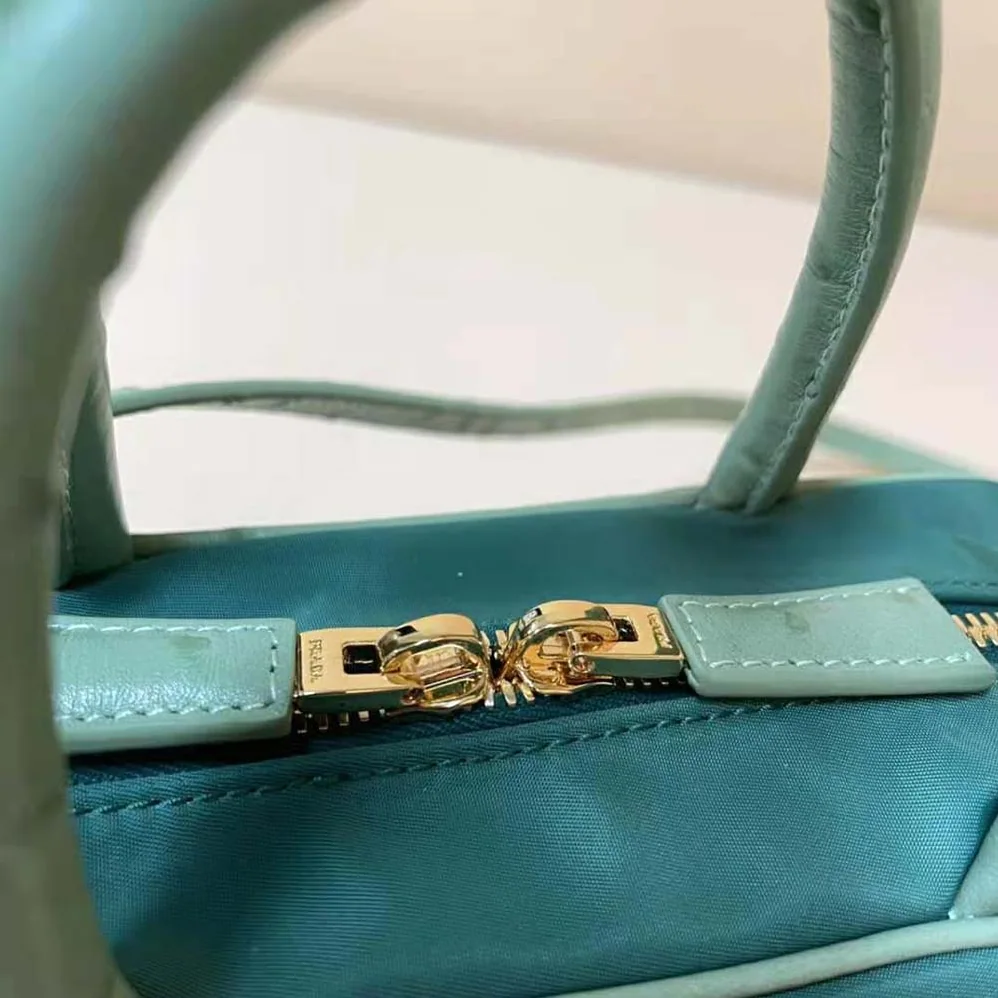 Prada Re-Nylon and Ostrich Leather Two-handle Bag for Women in Green Prada Re-Nylon and Ostrich Leather Two-handle Bag for Women in Green