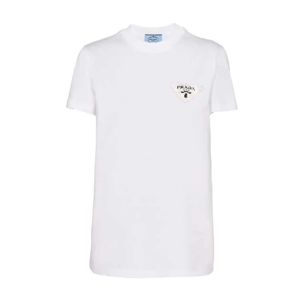 Prada Embroidered Jersey T-shirt for Women in White