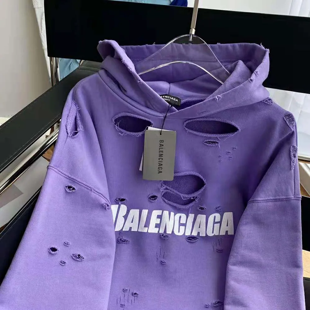 Balenciaga Caps Destroyed Hoodie in Purple for Women Balenciaga Caps Destroyed Hoodie in Purple for Women
