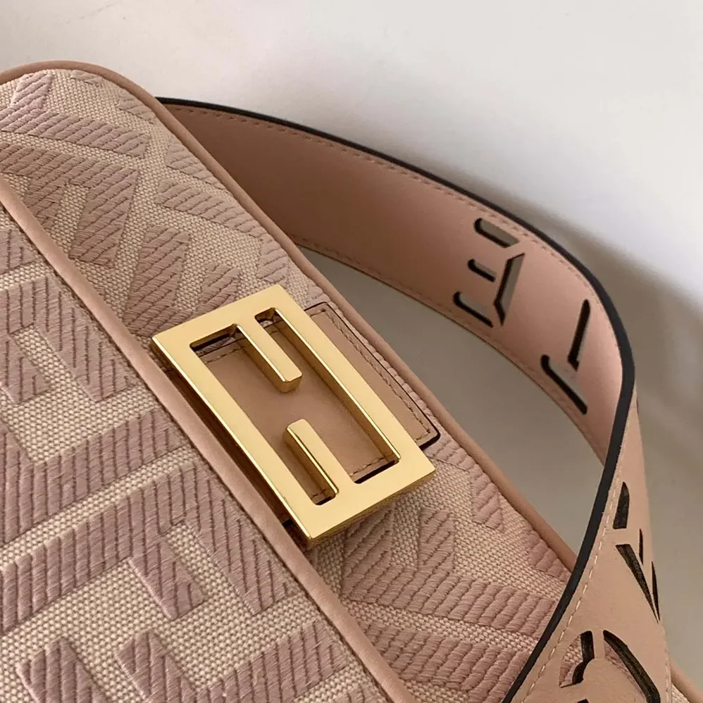 Fendi Baguette Light Pink Denim Bag with FF Embroidery for Women