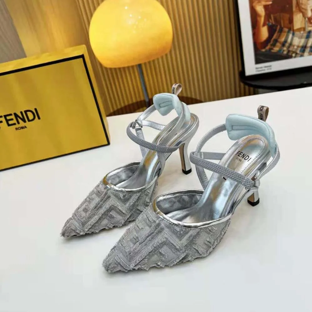 Fendi Colibrì Lite Silver Mesh High for Women in Heeled Slingbacks Fendi Colibrì Lite Silver Mesh High for Women in Heeled Slingbacks