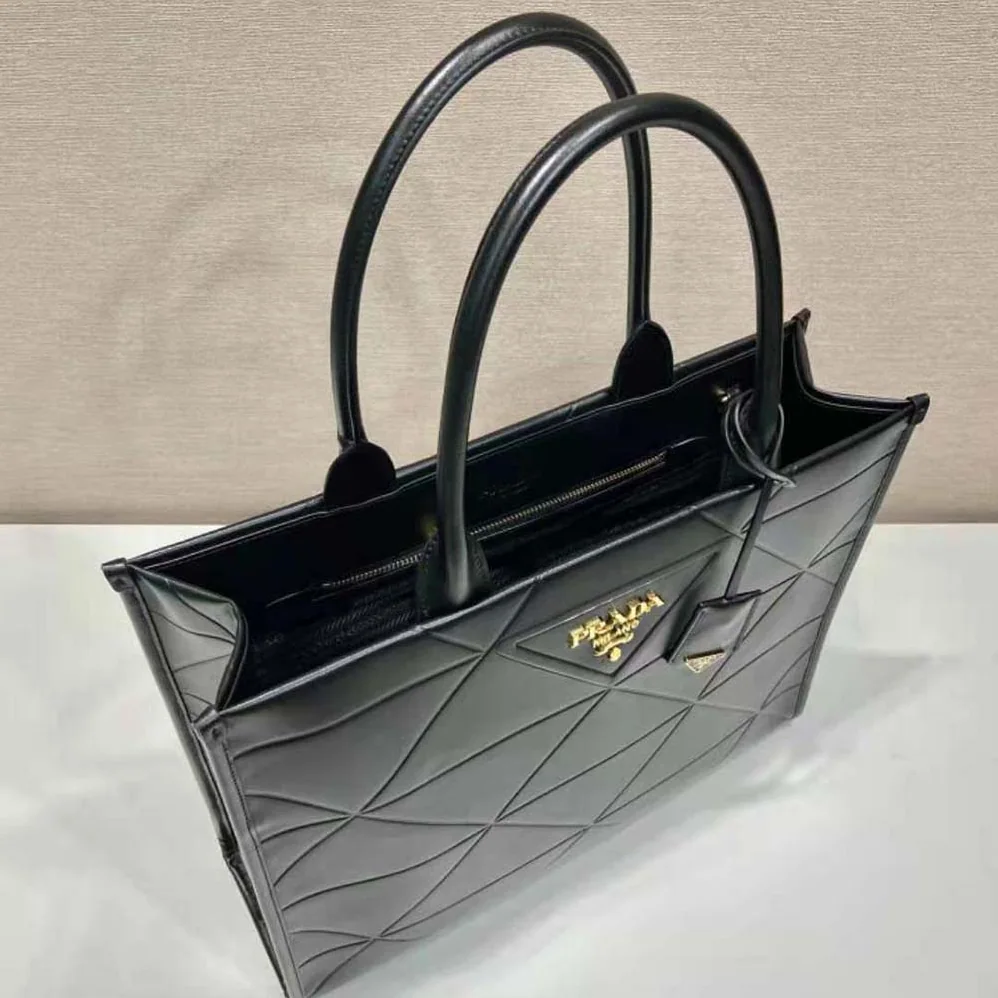 Prada Large Leather Prada Symbole Bag with Topstitching for Women