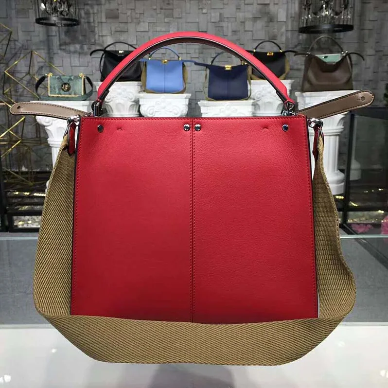 Fendi Peekaboo X-Lite Regular Leather Bag for Women in Red