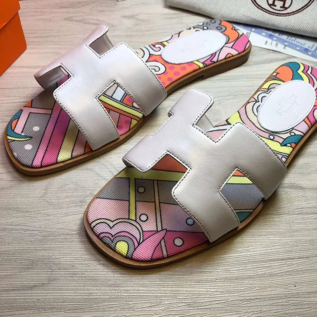 Hermes Oran Sandals White in Multicolor Hermes Oran Sandals White in Multicolor