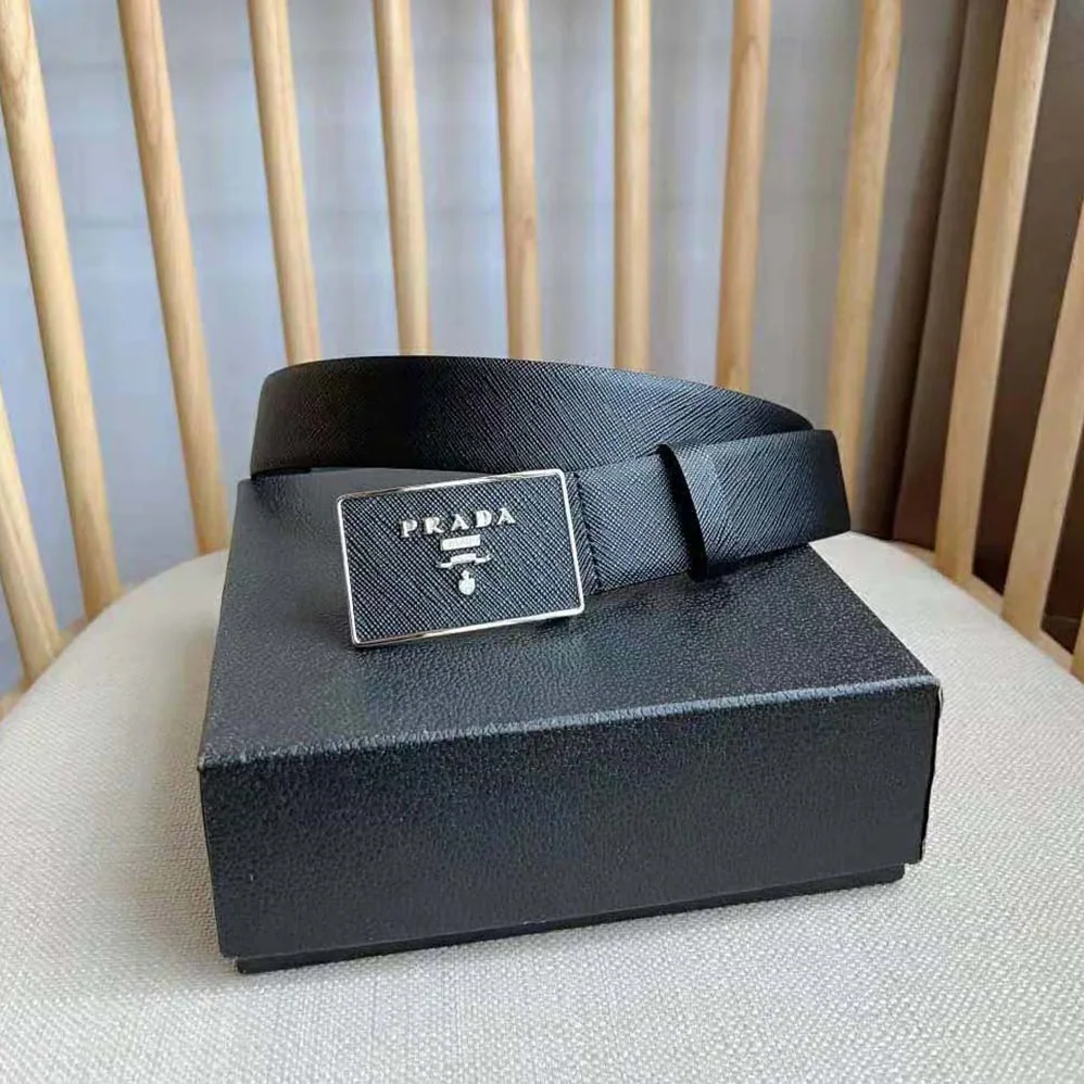 Prada Saffiano Leather Belt for Men in Black Prada Saffiano Leather Belt for Men in Black