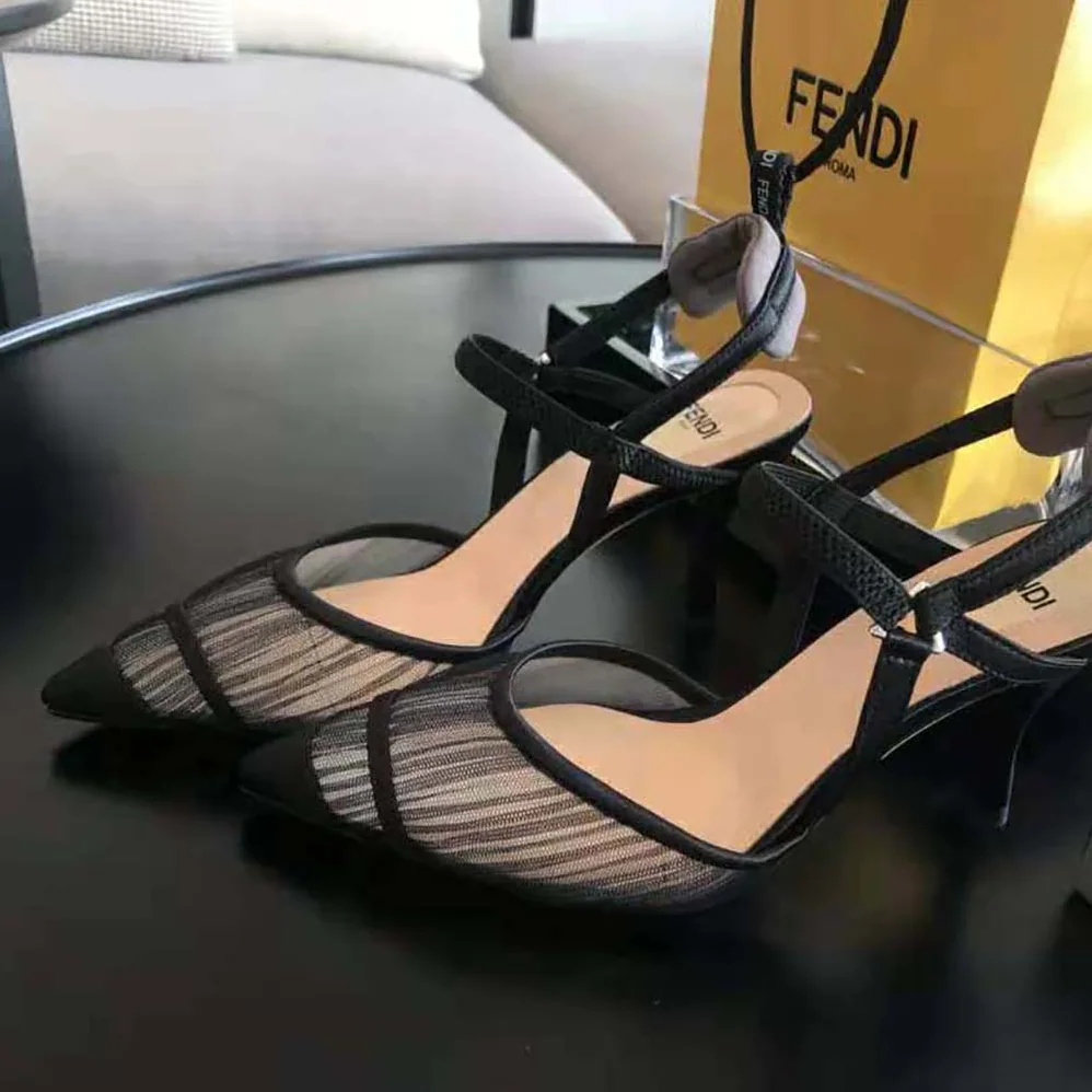 Fendi Colibri Lite Black Tulle and Satin High for Women in heeled Slingbacks Fendi Colibri Lite Black Tulle and Satin High for Women in heeled Slingbacks
