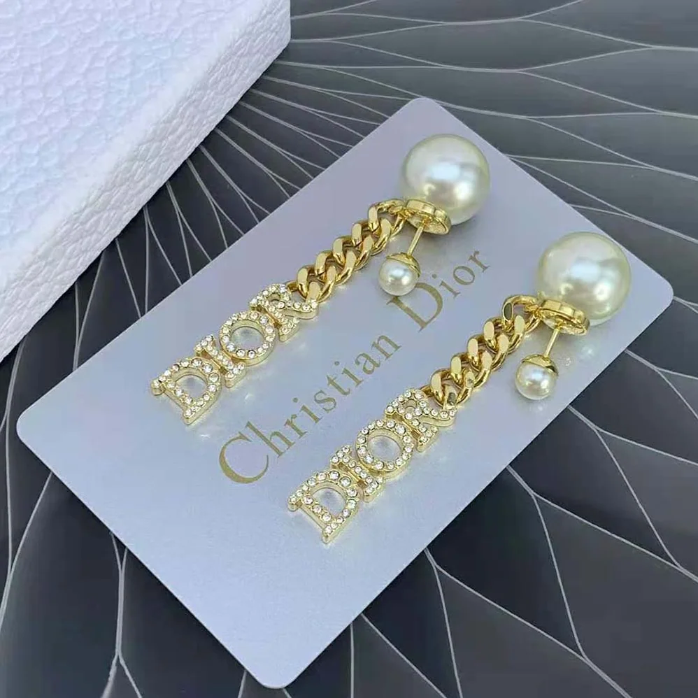 Dior Tribales Earrings Gold-Finish Metal with White Resin Pearls for Women Dior Tribales Earrings Gold-Finish Metal with White Resin Pearls for Women