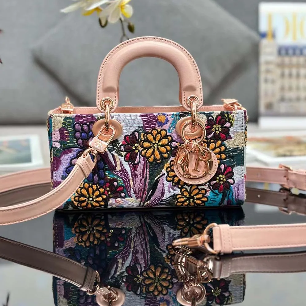 Dior Medium Lady D-joy Bag Beige Multicolor Brocart Embroidery for Women Dior Medium Lady D-joy Bag Beige Multicolor Brocart Embroidery for Women