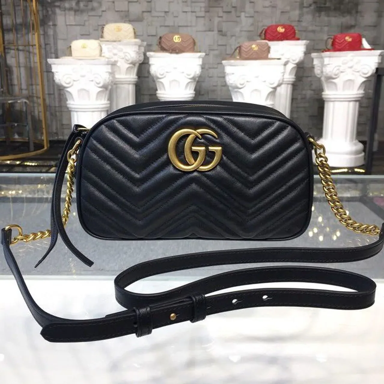 Gucci GG Marmont Small Matelassé Shoulder Bag Black Matelassé Chevron /