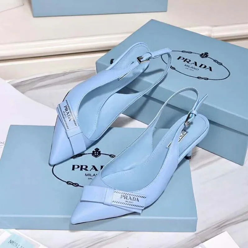 Prada Shoes Leather Slingbacks with Bow 55mm Heel for Women in Blue