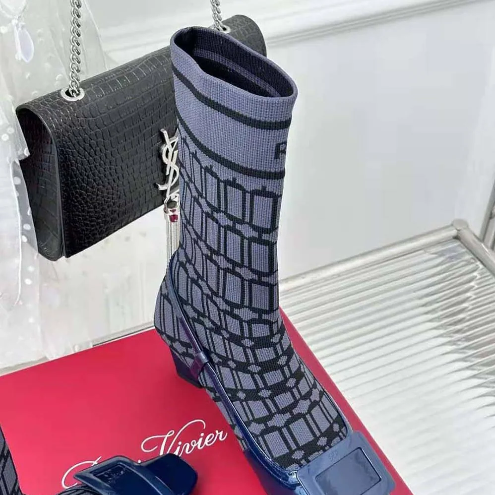 Roger Vivier Belle Vivier Sock Lacquered Buckle Ankle Boots in Patent Leather for Women in Blue Roger Vivier Belle Vivier Sock Lacquered Buckle Ankle Boots in Patent Leather for Women in Blue