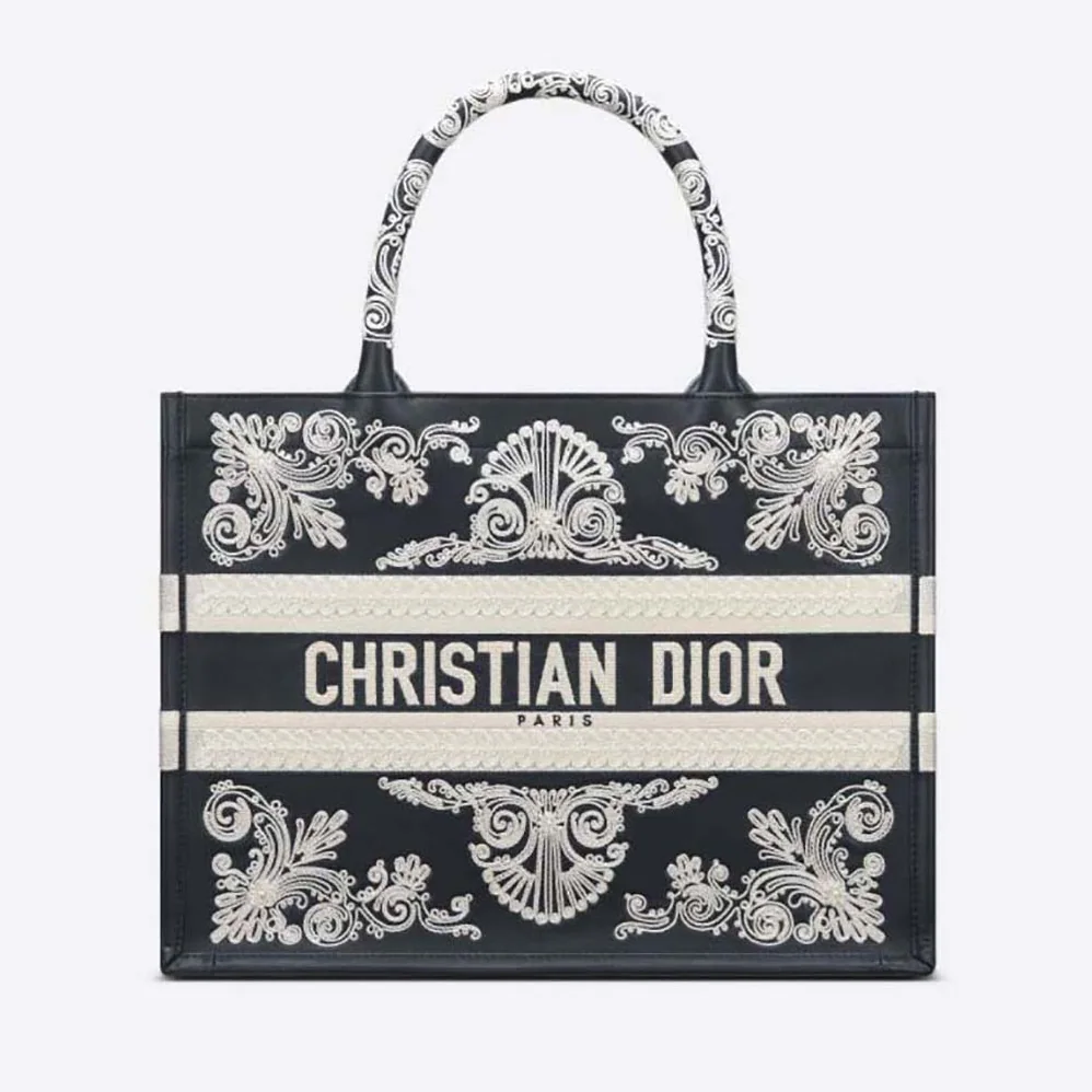 Dior Medium Dior Book Tote Blue Cornely for Women in Effect Embroidered Calfskin