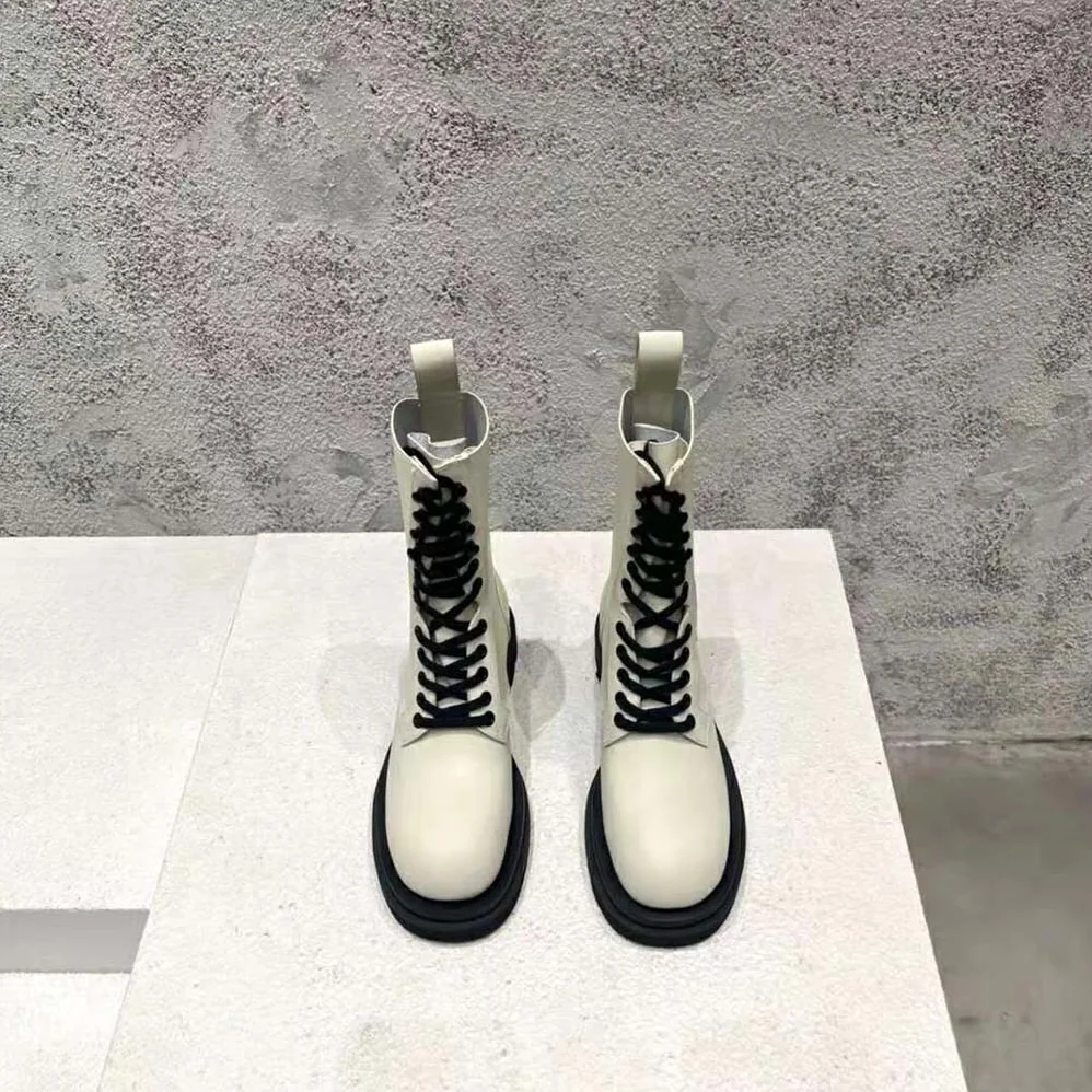 Bottega Veneta Lug Lace-Up Boot in Calfskin Leather for Women in White Bottega Veneta Lug Lace-Up Boot in Calfskin Leather for Women in White
