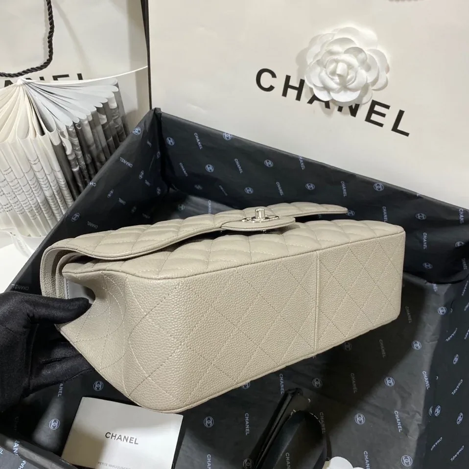 Chanel Classic Large Crossbody Bag in Grey Silver Hardware