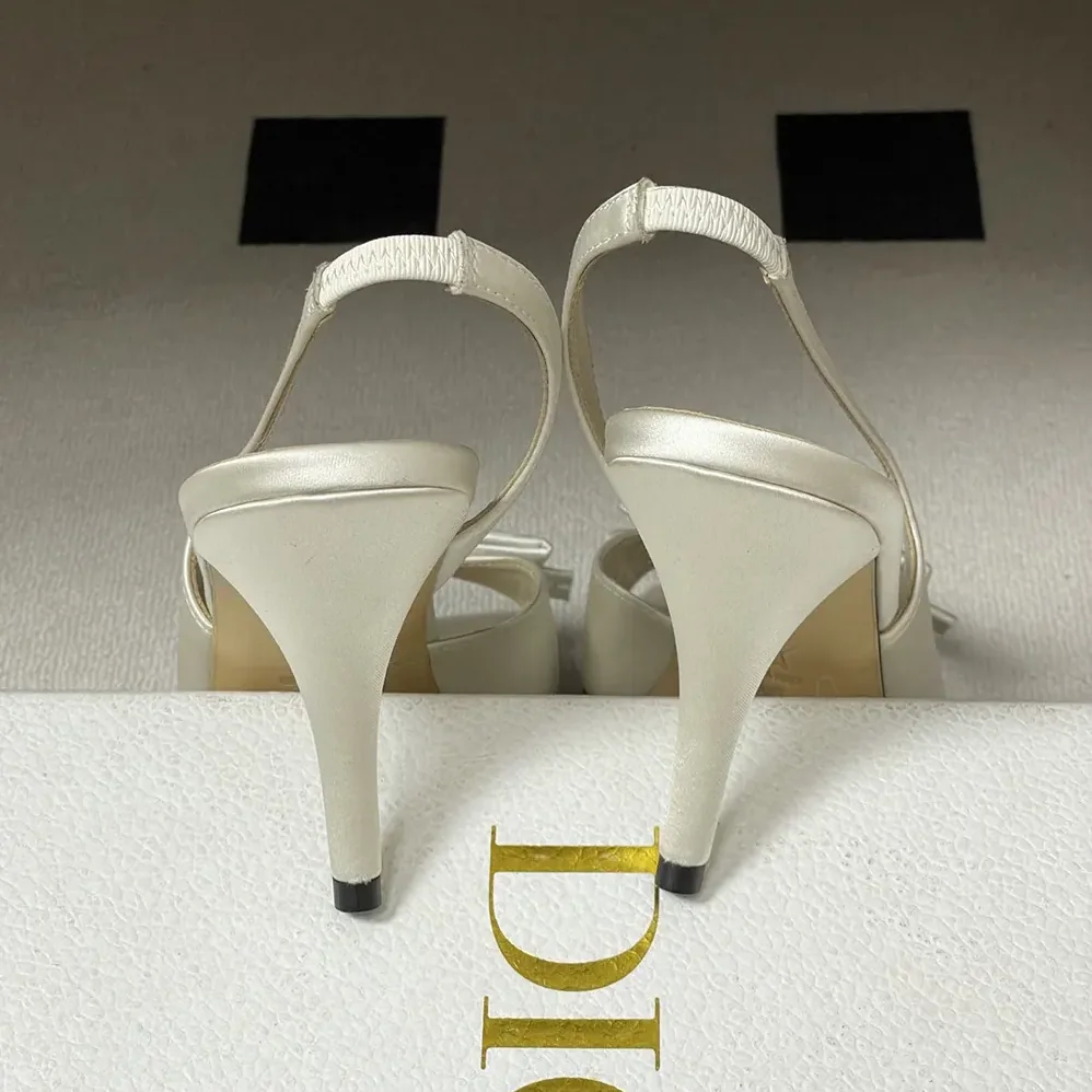 Dior Dior Bow Heeled Slingback Sandal White Satin for Women Dior Dior Bow Heeled Slingback Sandal White Satin for Women