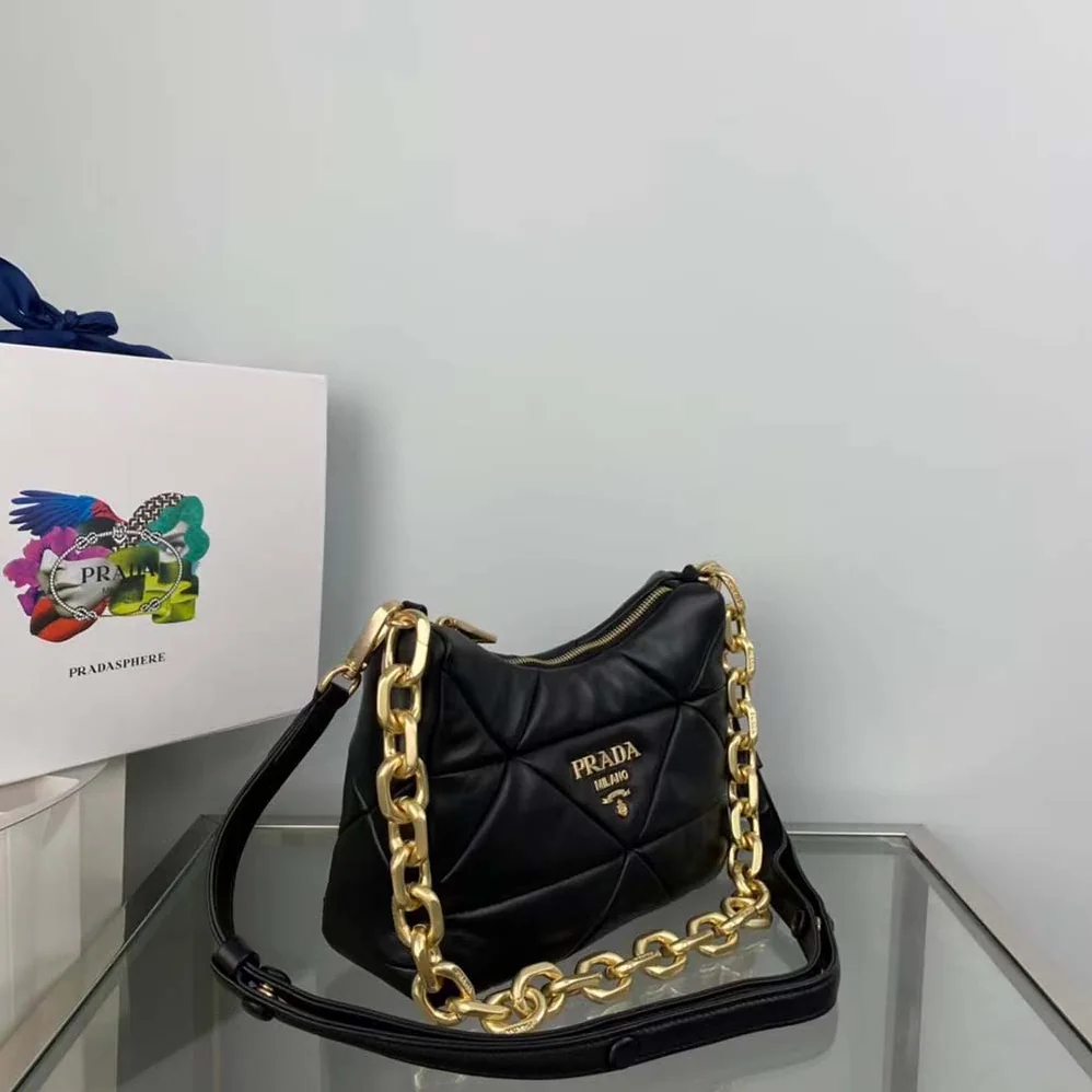 Prada System Nappa Leather Patchwork Bag for Women in Black Prada System Nappa Leather Patchwork Bag for Women in Black