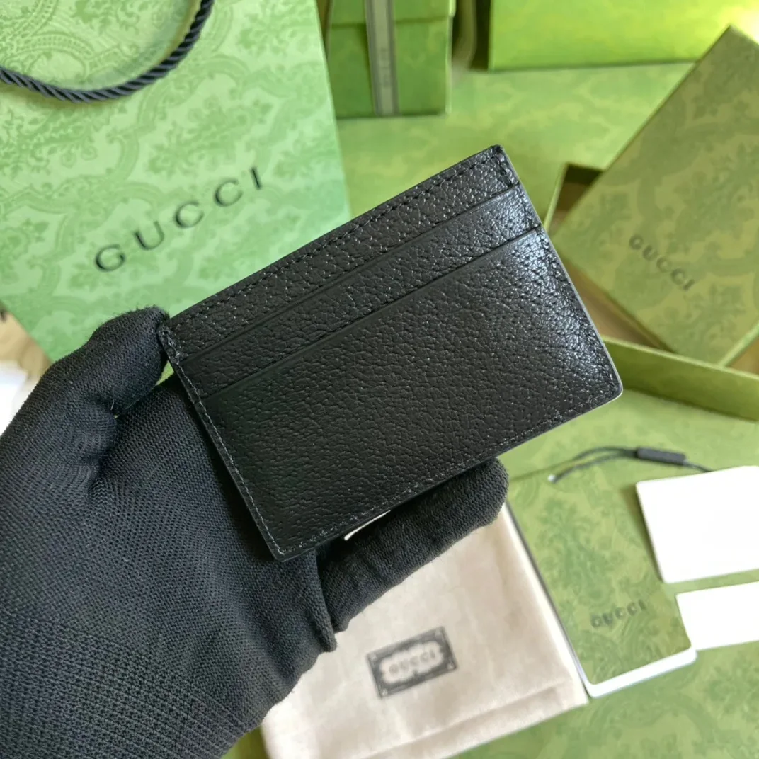 Gucci Animalier Card Case Black with Metal Bee / GG