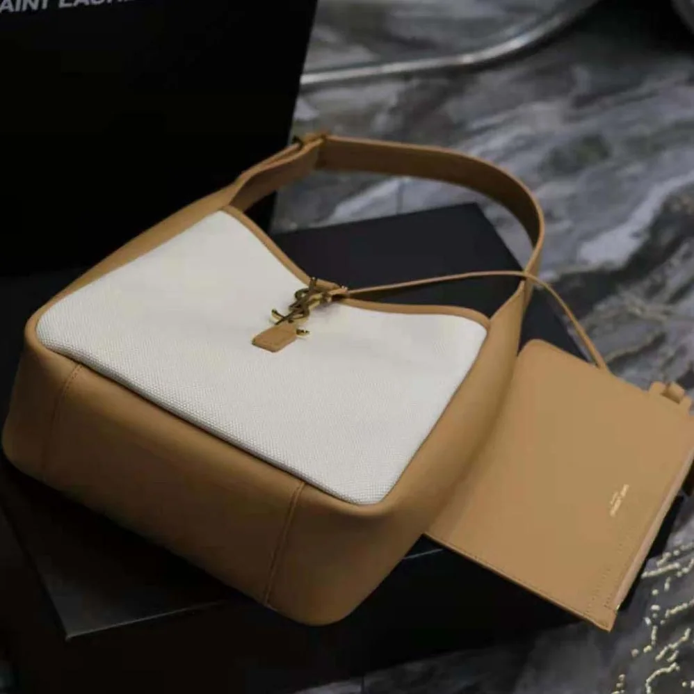 Saint Laurent YSL Small Le 5 à 7 Supple in Canvas and Smooth Leather for Women