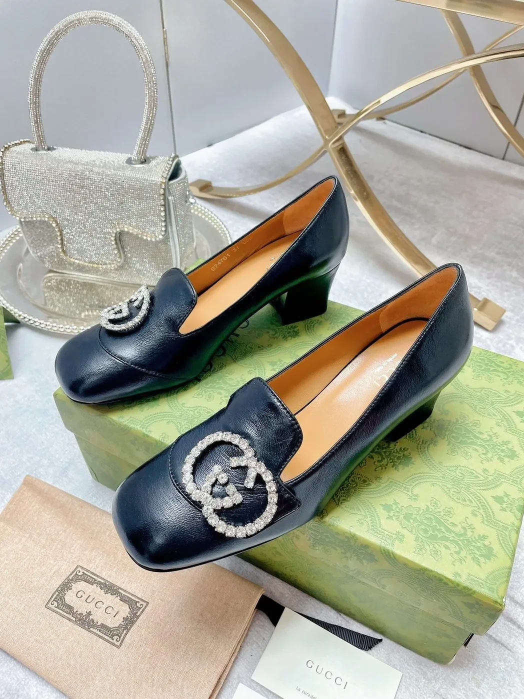 Gucci Mid-Heel Pump With GG Logo Black for Women