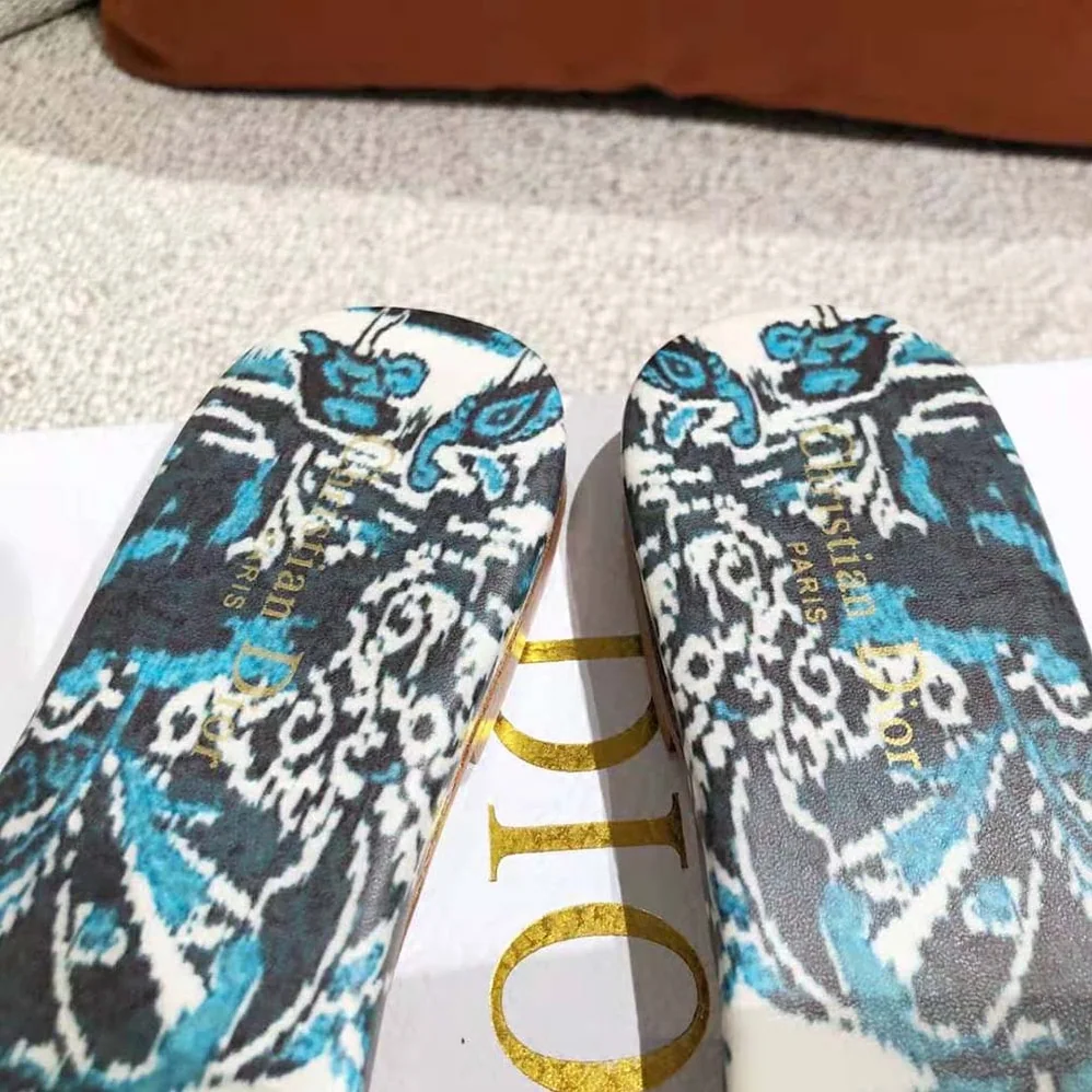 Dior Dway Slide Indigo Blue Dior Palms Embroidered Cotton for Women Dior Dway Slide Indigo Blue Dior Palms Embroidered Cotton for Women