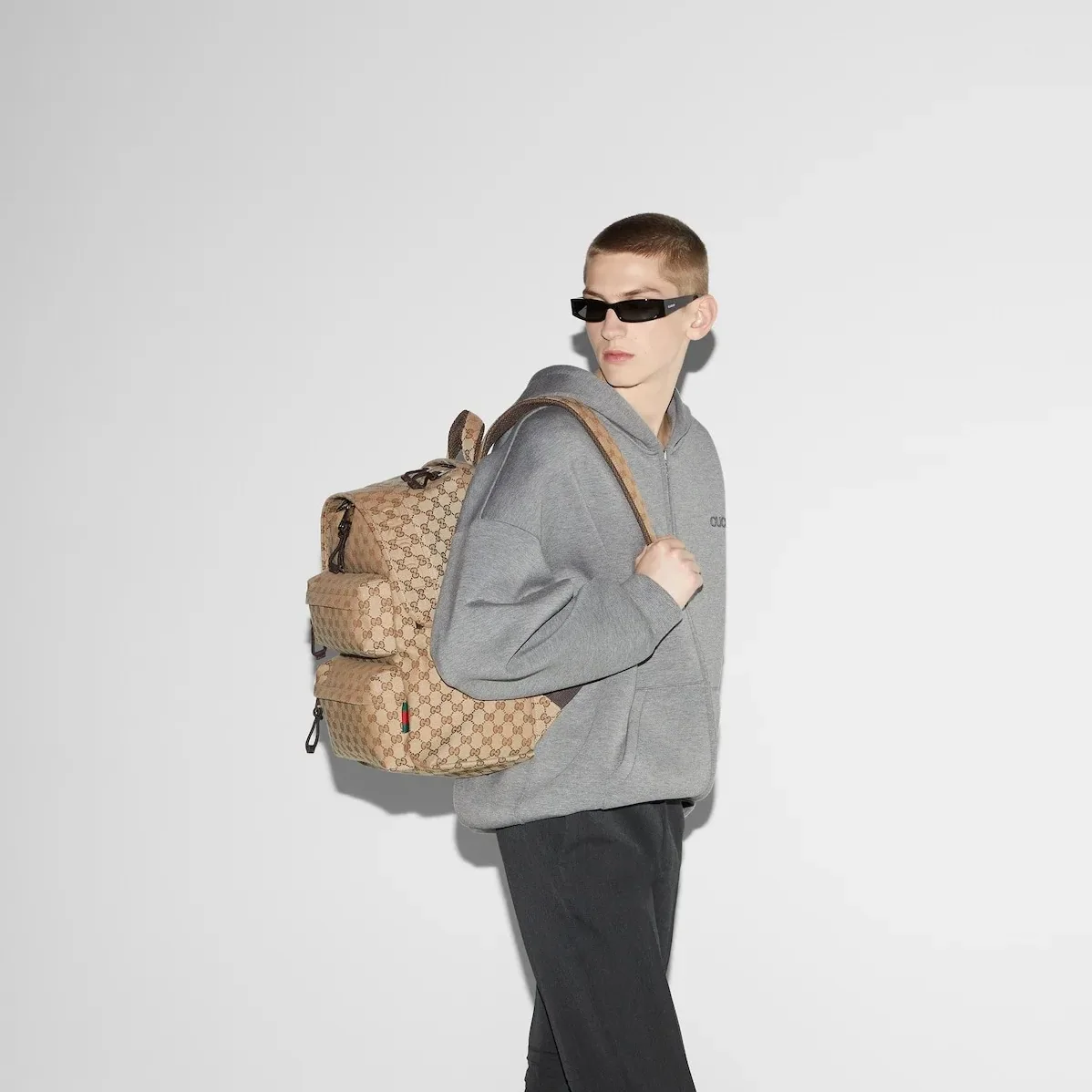 Gucci GG Canvas Medium Backpack Beige And Dark Brown /