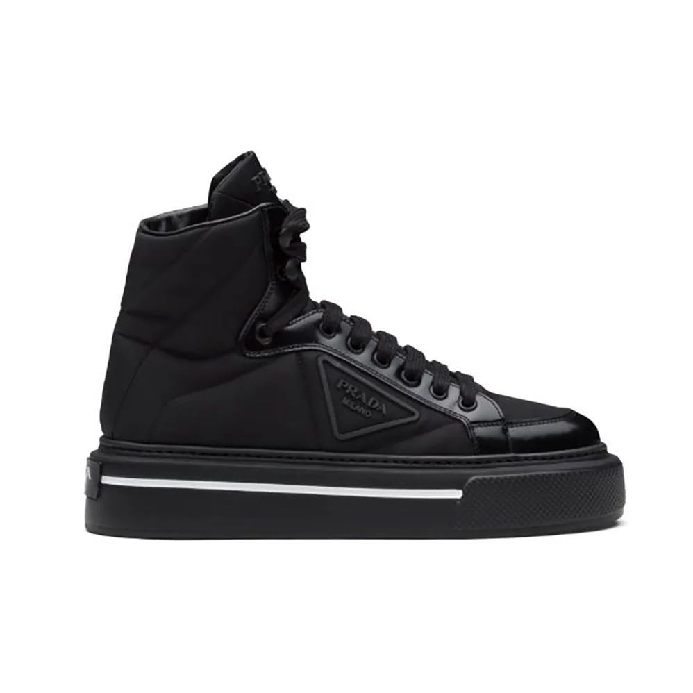 Prada Macro Re-Nylon and Brushed Leather High-top Sneakers for Women in Black